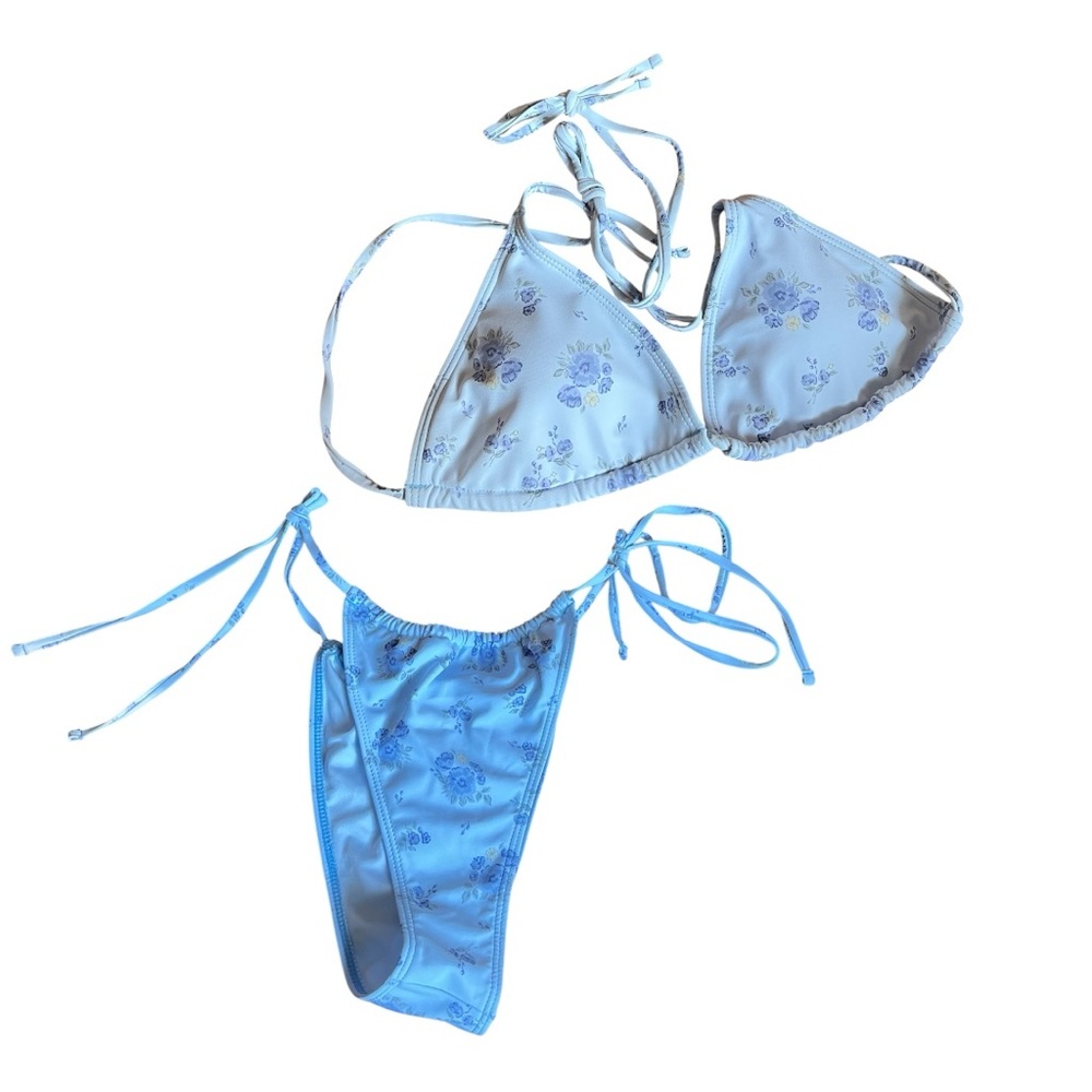 🔷CIDER: Women’s L, sky blue w/floral print string & cheeky bikini, NWOT🔷